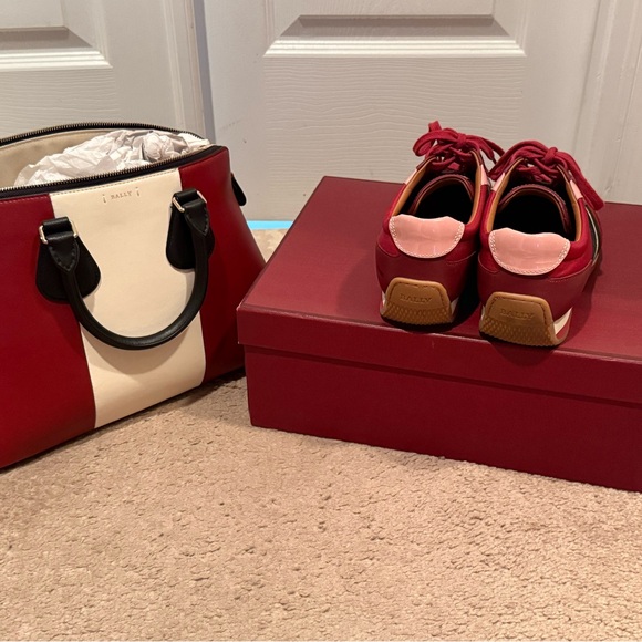Bally Red, Pink, and White Sneakers with Black Accents and Matching Bag - Picture 7 of 10